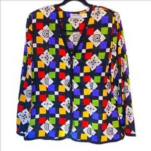Andrea Gayle Blouse Women's Size 18‎ Abstract Bright Pattern Long Sleeve Buttons